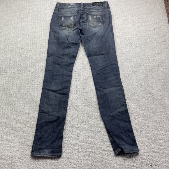 Y2K GUESS Jeans Sz 24 Distressed Low Rise STARLET Skinny Leg Dark Blue - Picture 15 of 15